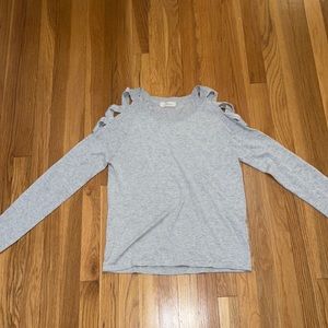 Gray Cross Shoulder Sweater